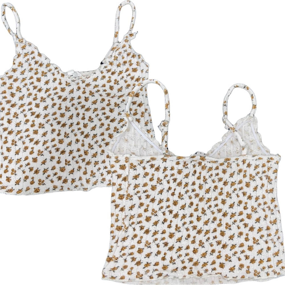 Floral White and Brown Crop Top - Picture 1 of 2